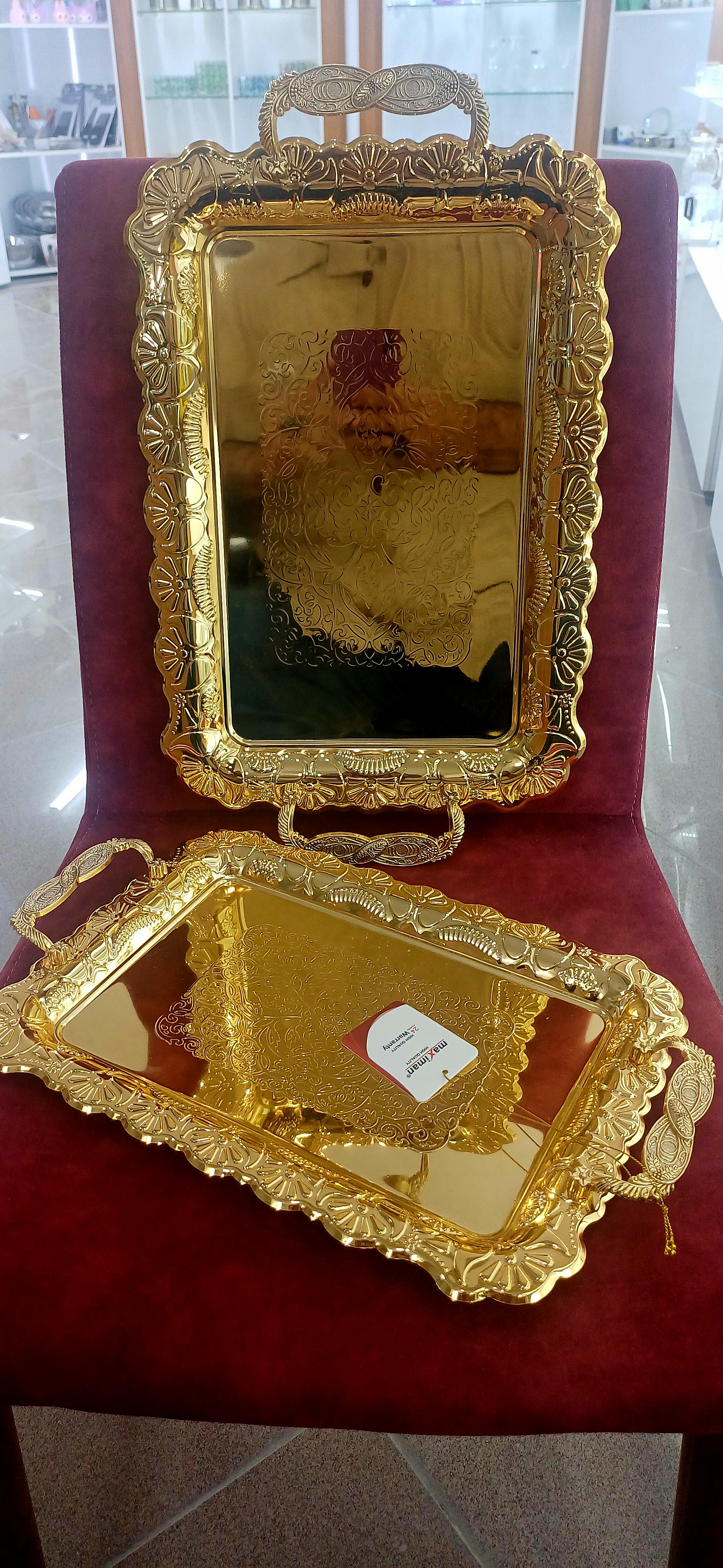 سینی جفتی طلایی مستطیل مکسی