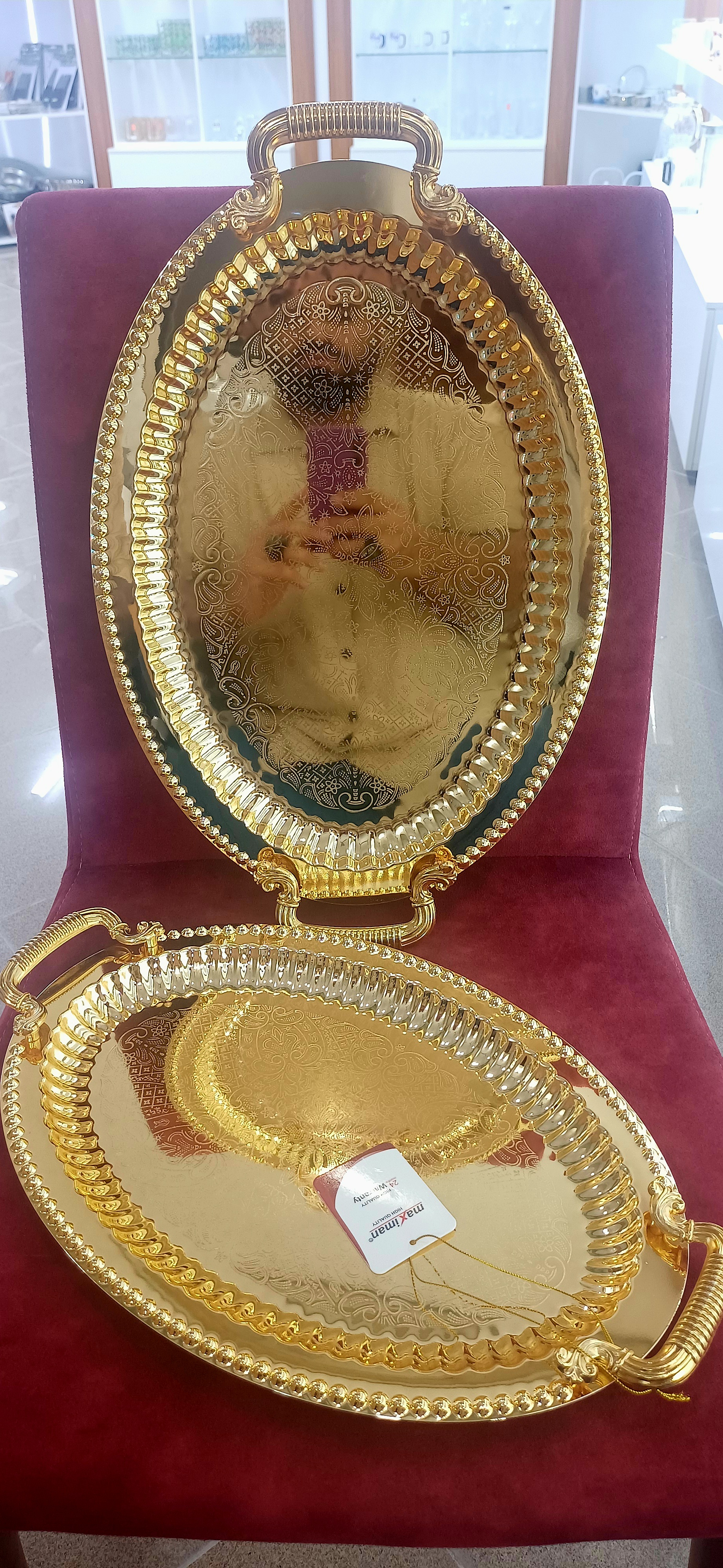 سینی جفتی طلایی بیضی مکسی