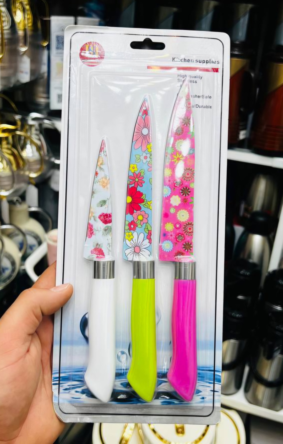 چاقو آشپزخانه سه تایی طرح گل وارداتی