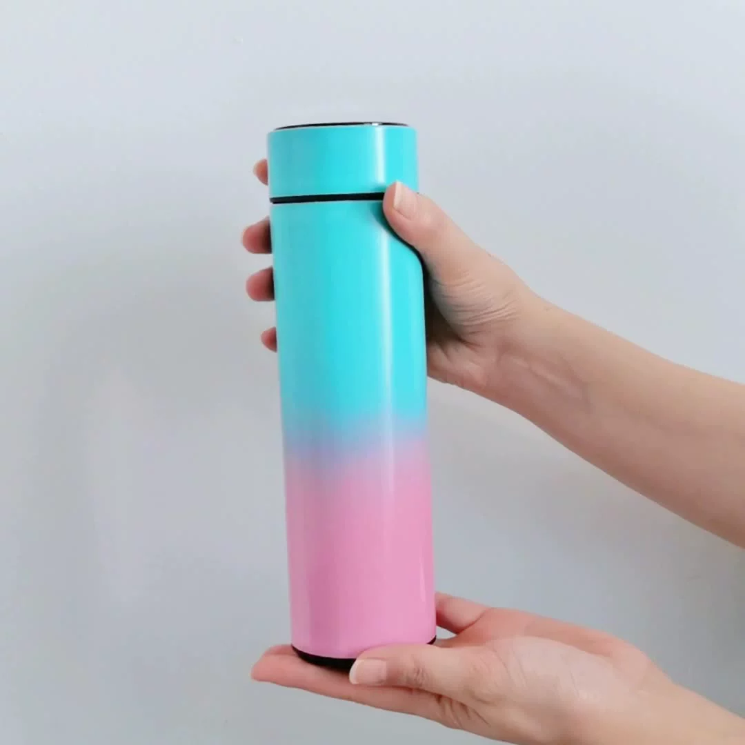 تراول ماگ دماسنج دار صورتی آبی